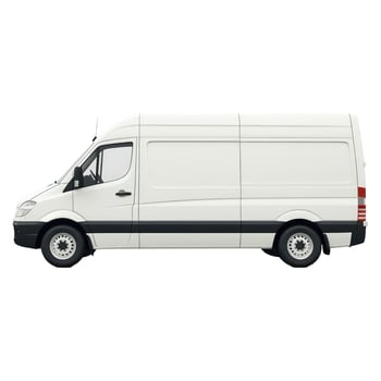 White Delivery Van Isolated on White Background, Side View, Transportation Vehicle photo