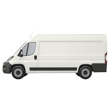 White panel van with simple design and no branding, positioned on a clean white surface. photo