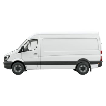 Clean white delivery van in side profile, isolated on a seamless white background. photo