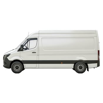 Side view of a modern delivery vehicle in white, isolated on a bright white background. photo