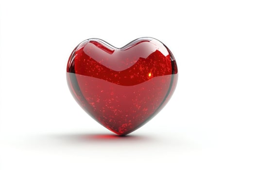 A shiny red glass heart with sparkles, isolated on white background photo
