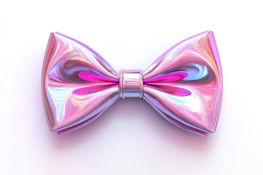 Holographic pink and purple bow tie isolated on white background photo