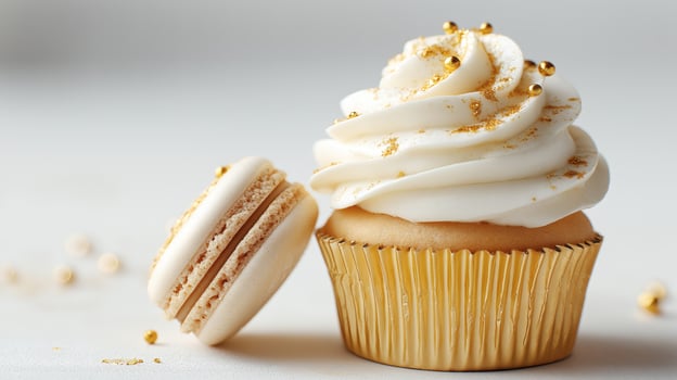 Elegant Gold Cupcake Macaron Duo photo