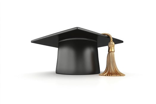 Black graduation cap with gold tassel isolated on white background photo