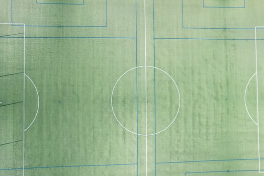 Empty soccer pitch ready for a game Top view of a green football court, Training Ground photo