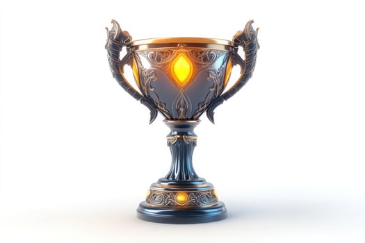 Fantasy ornate goblet trophy with dragon handles isolated on white background photo