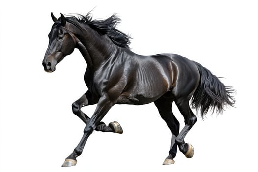 Black horse galloping isolated on white background photo