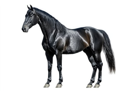 Elegant black horse standing isolated on white background photo