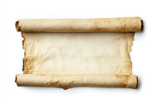 Old parchment scroll isolated on white background photo