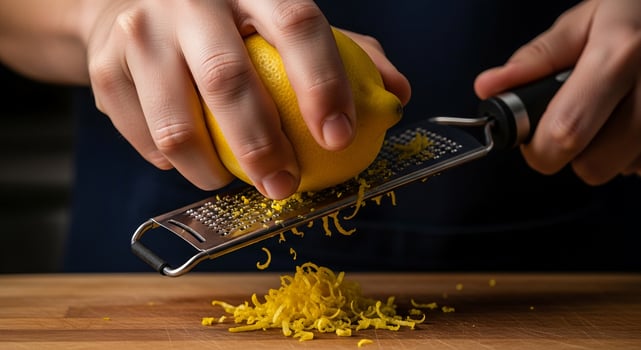 A person grating a lemon on a grater photo