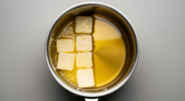 Butter in a pan on a gray surface photo