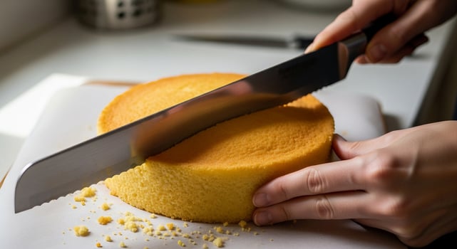 A person cutting a cake with a knife photo