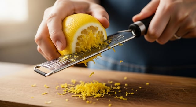 A person is cutting a lemon with a grater photo