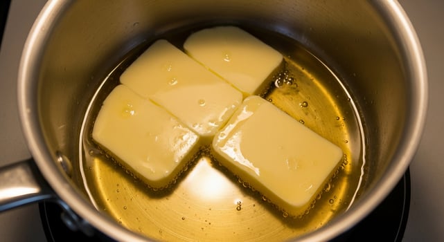 Butter in a pan on the stove photo