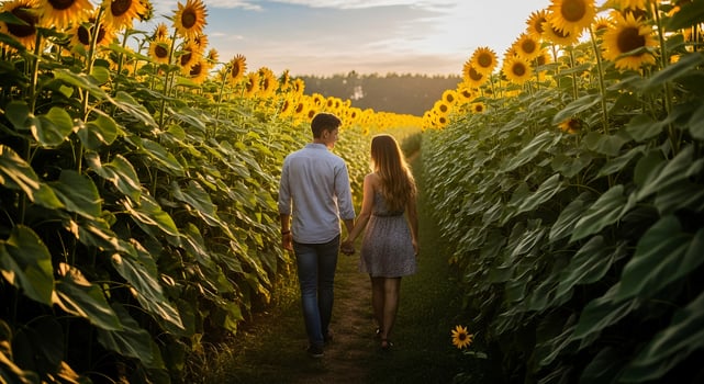 Sunflower field engagement session photo