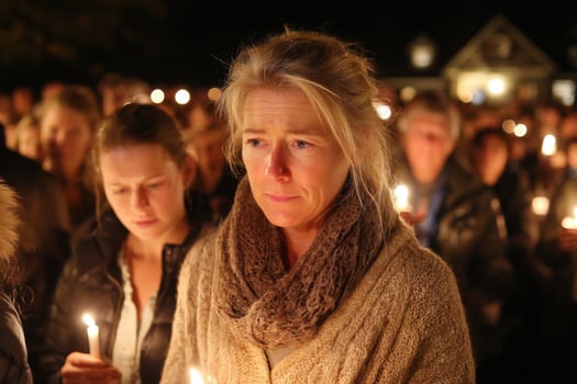 A woman holds a candle during a candlelight vigil for the victims of the mass shooting at the photo