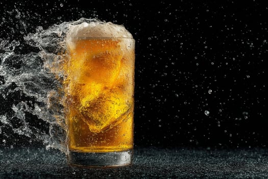 A glass of beer with ice and splash photo