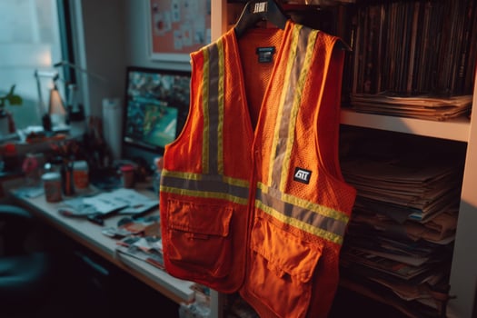 A safety vest hanging on a clothes rack photo