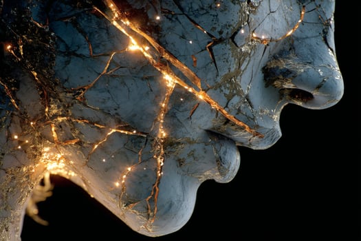 The face of a woman with glowing lights photo