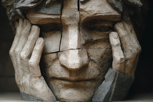 A statue of a man with his hands on his face photo