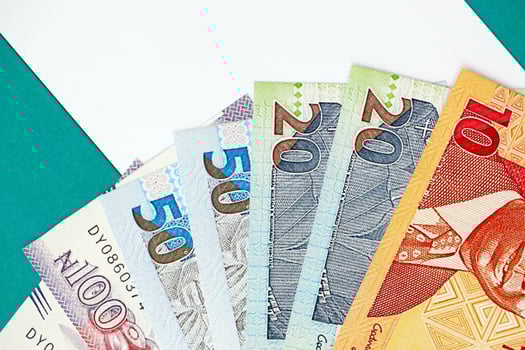 Nigerian naira bills lies on flag. The concept of business and investment photo