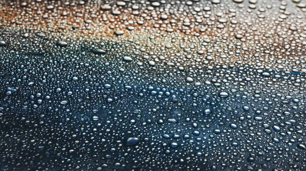 Water Droplets On A Colorful Surface Creating A Textured Pattern. Abstract Representation Of Moisture And Condensation photo