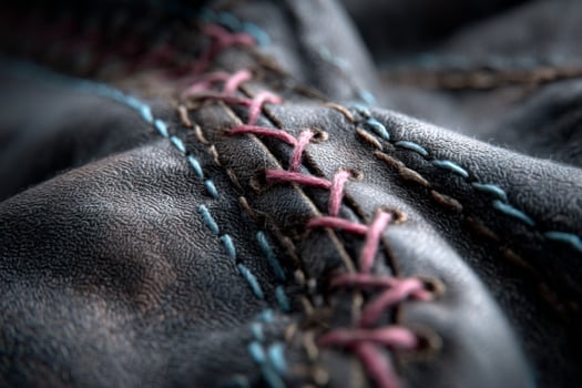 Close up of a leather jacket with stitching photo
