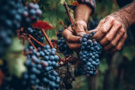 A person picking grapes from the vine photo
