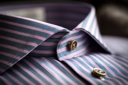 A close up of a dress shirt with a blue and pink striped collar photo