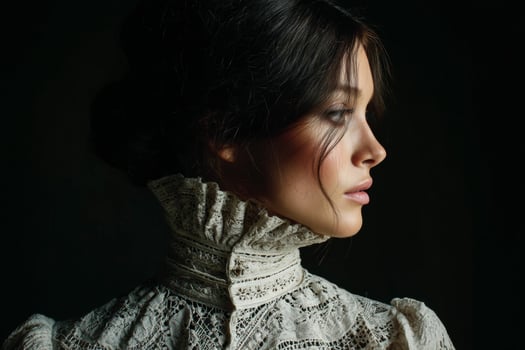 A woman in a white dress with a collar photo