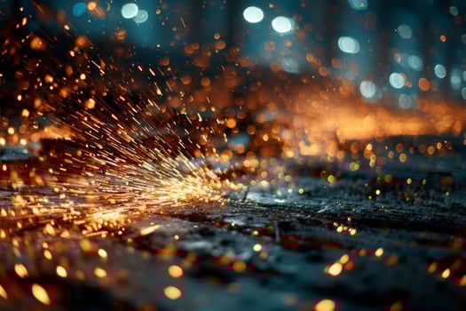 Grinding sparks on the ground with lights in the background photo