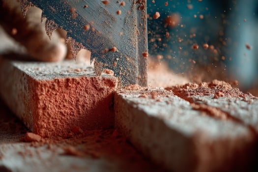 A close up of a brick being cut with a saw photo