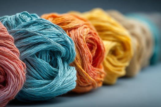 A row of yarns in different colors photo