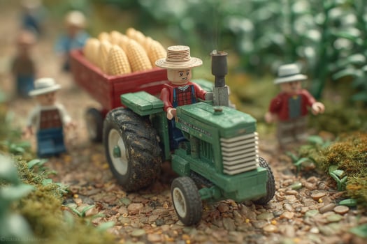 A lego tractor and people in the field photo