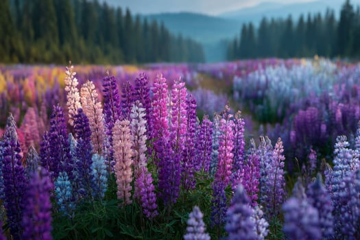 A field of purple and pink lupine flowers photo