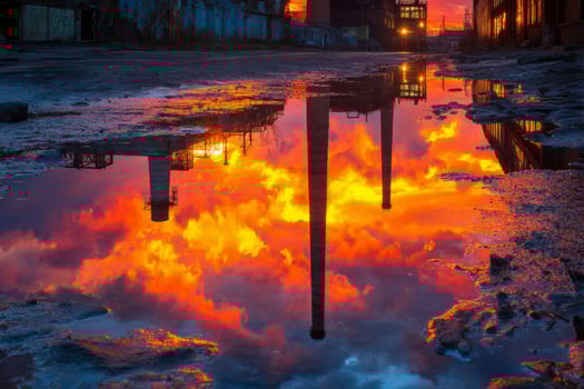 A puddle of water and smoke rising from the ground photo