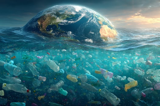 Plastic pollution and the earth in the ocean photo