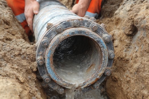 A man is fixing a pipe in the ground photo