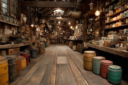 A room with lots of jars and bottles on the floor photo