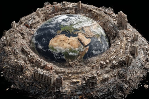 A city surrounded by rubble and the earth photo