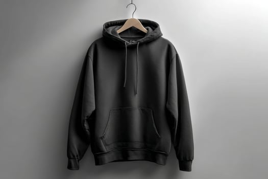 Black hoodie hanging on a hanger photo