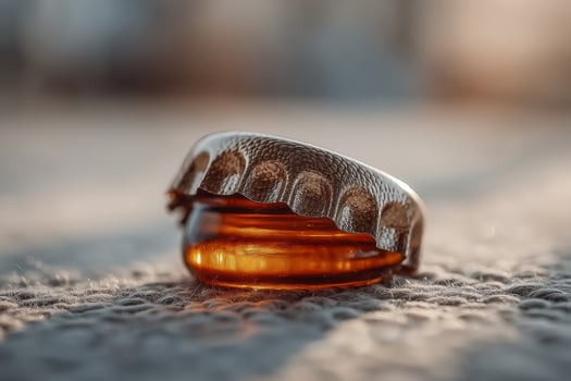 A ring with a gold and orange glass on it photo