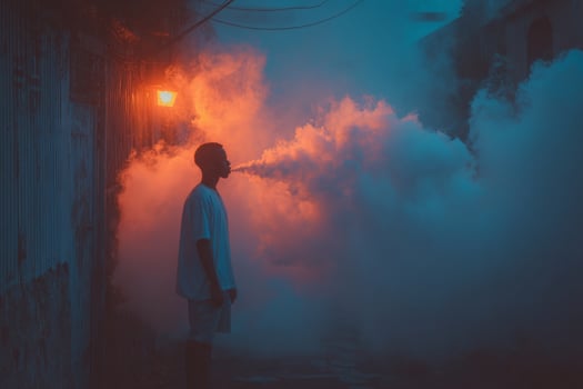 A man standing in front of a smoke machine photo
