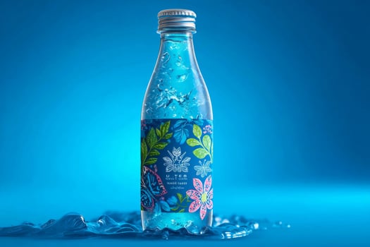 A bottle of water with a blue background photo