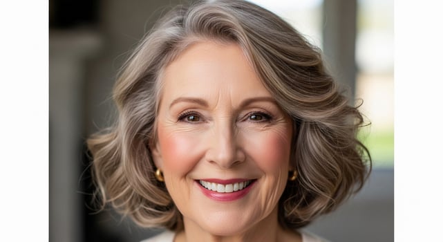 A woman with gray hair smiling photo