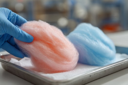 A person in blue gloves holding a cotton ball photo