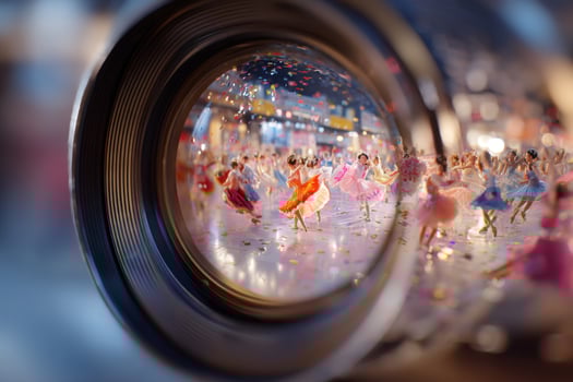 A camera lens with a view of dancers in a ballroom photo