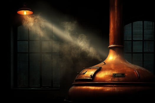 A large copper pot with smoke coming out of it photo