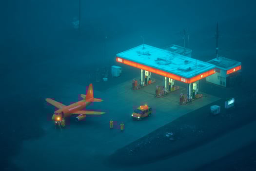 An airplane is parked at a gas station photo