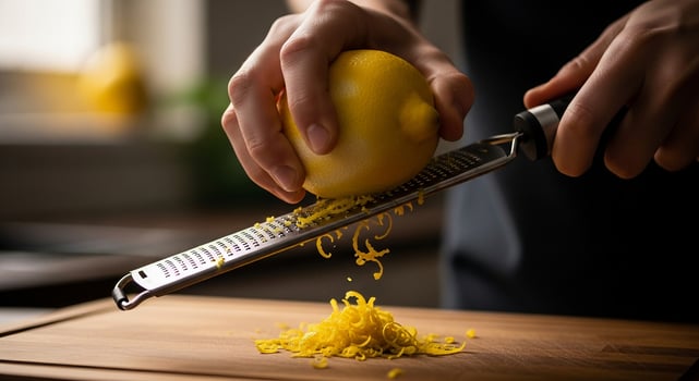 A person is cutting a lemon with a knife photo